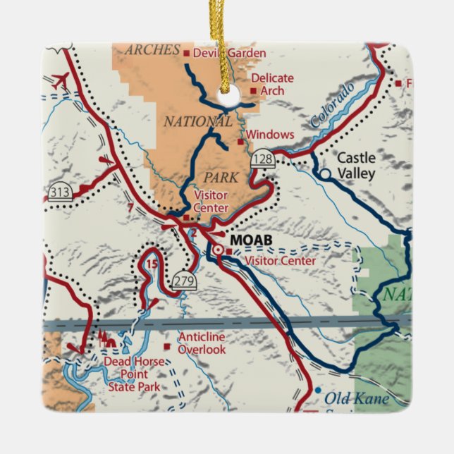 Adorno De Cerámica Mapa de Moab Utah (Anverso)