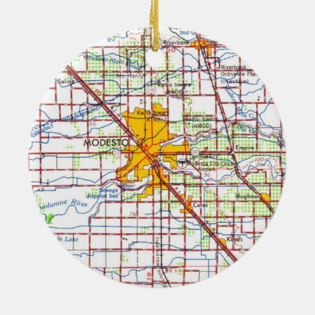 Adorno De Cerámica Mapa de Modesto CA 1966 (Atrás)