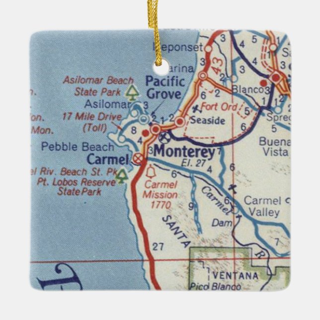 Adorno De Cerámica Mapa de Monterey CA 50's (Anverso)