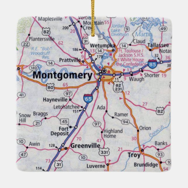 Adorno De Cerámica Mapa de Montgomery Alabama (Reverso)