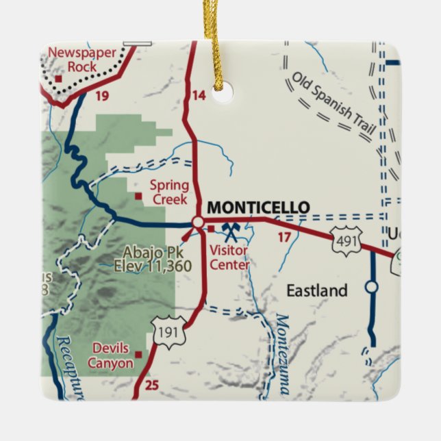 Adorno De Cerámica Mapa de Monticello Utah (Anverso)