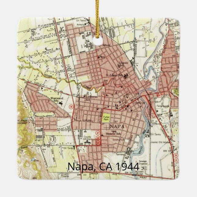 Adorno De Cerámica Mapa de Napa CA 1944 (Reverso)