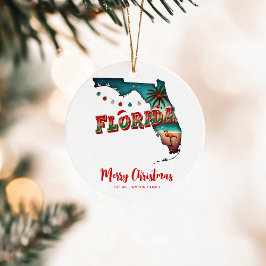 Adorno De Cerámica Mapa de Navidades del estado de Florida