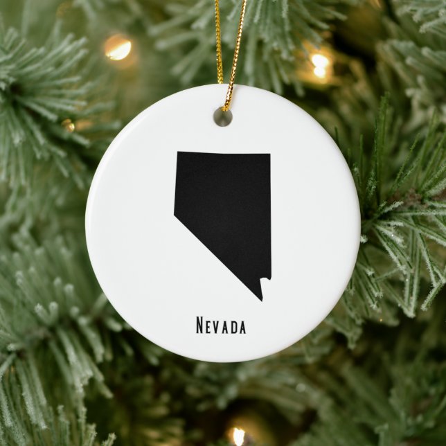 Adorno De Cerámica Mapa de Nevada - Mapa de Nevada Moderno Blanco y N (Árbol)
