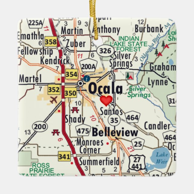 Adorno De Cerámica Mapa de Ocala Florida (Anverso)