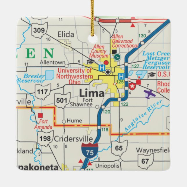 Adorno De Cerámica Mapa de Ohio de Lima (Reverso)