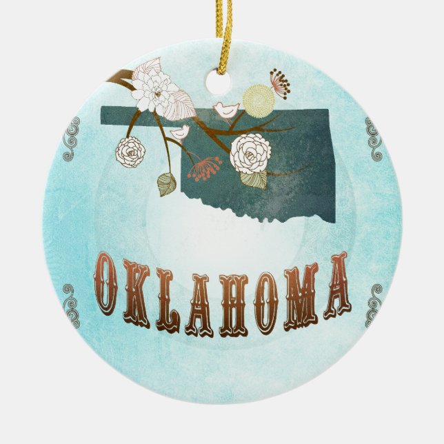 Adorno De Cerámica Mapa de Oklahoma con los pájaros preciosos (Frente)