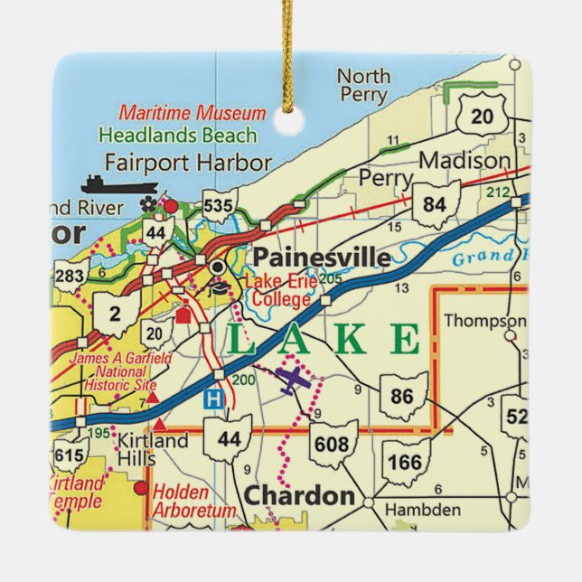 Adorno De Cerámica Mapa de Painesville Ohio (Reverso)
