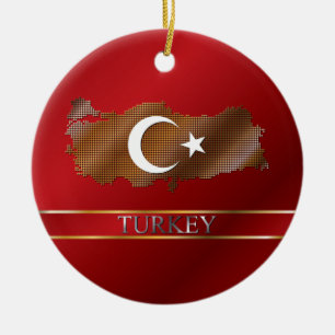 Adorno De Cerámica Mapa de pixel de Turquía y bandera turca