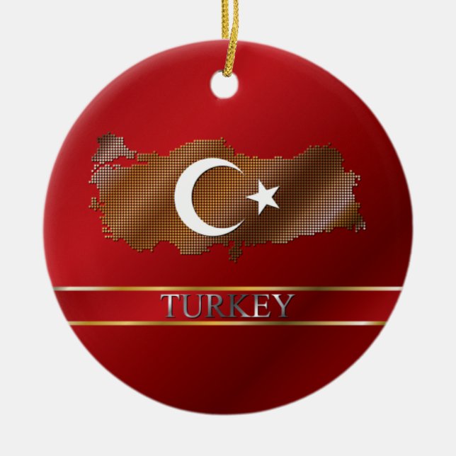 Adorno De Cerámica Mapa de pixel de Turquía y bandera turca (Frente)