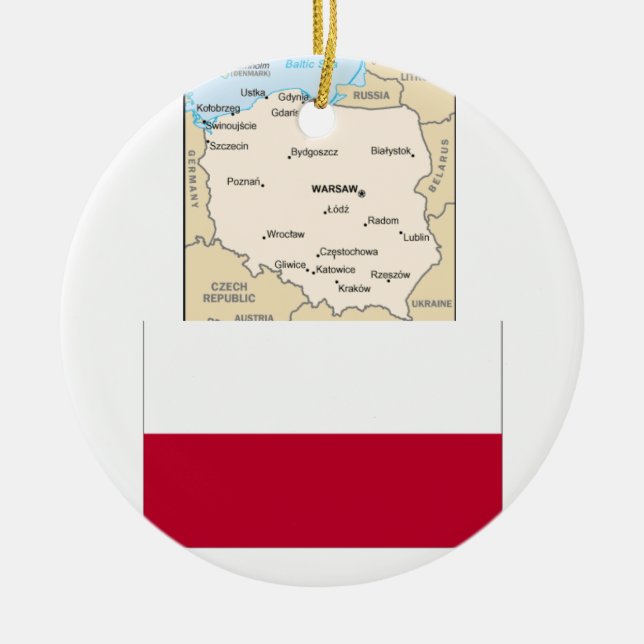 ADORNO DE CERÁMICA MAPA DE POLONIA, BANDERA POLACA (Frente)