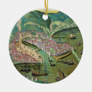 Adorno De Cerámica Mapa de Quíos, de "Civitates Orbis Terrarum" por