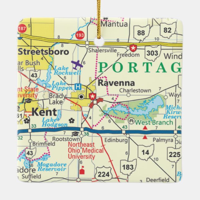 Adorno De Cerámica Mapa de Ravenna Ohio (Reverso)