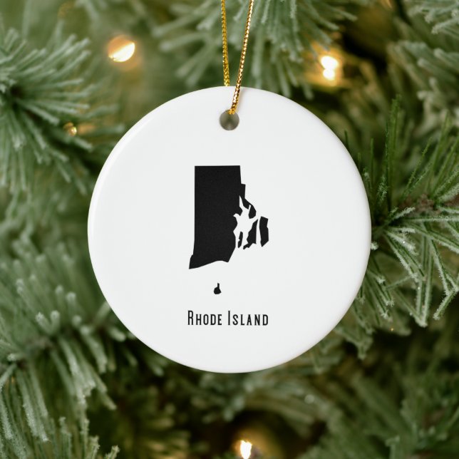 Adorno De Cerámica Mapa de Rhode Island - Moderno blanco y negro (Árbol)