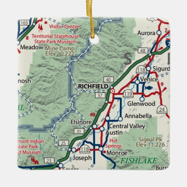 Adorno De Cerámica Mapa de Richfield Utah (Anverso)