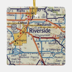 Adorno De Cerámica Mapa de Riverside CA 50's