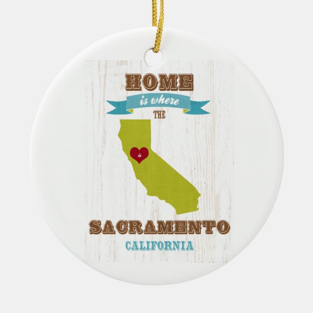 Adorno De Cerámica Mapa de Sacramento, California - casero es donde (Frente)
