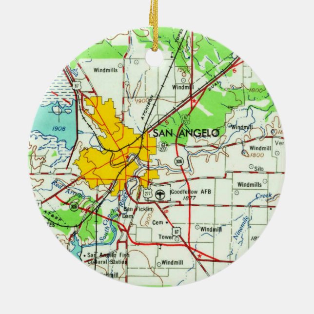 Adorno De Cerámica Mapa de San Angelo (Atrás)