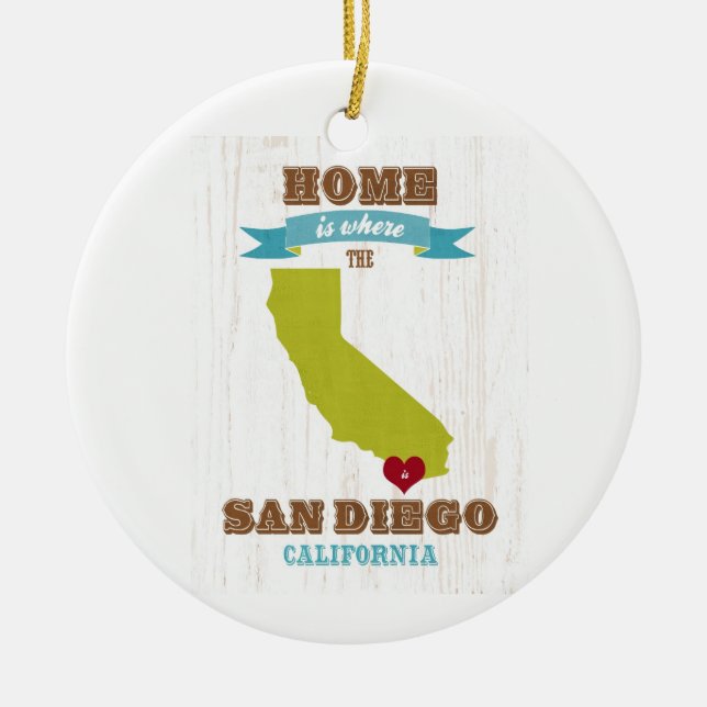Adorno De Cerámica Mapa de San Diego, California - casero está donde (Frente)