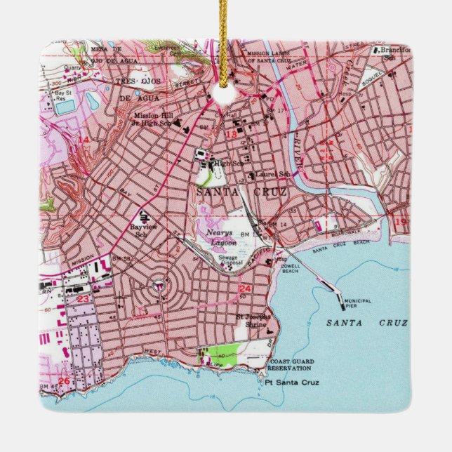 Adorno De Cerámica Mapa de Santa Cruz CA 1955 (Reverso)