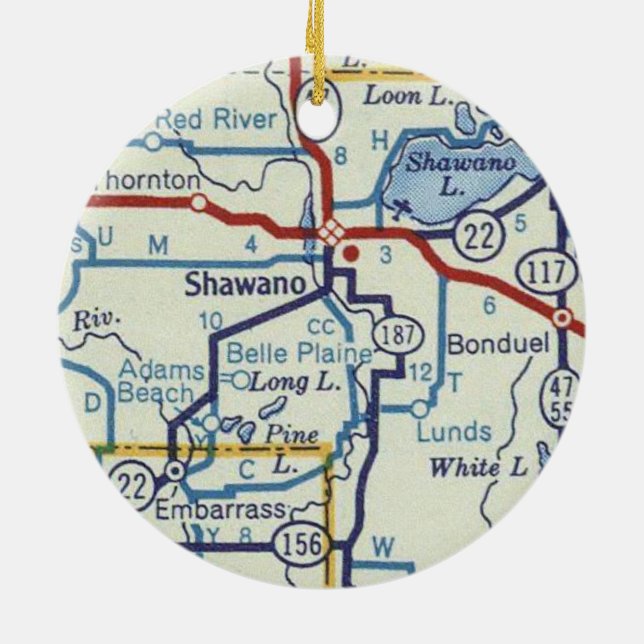 Adorno De Cerámica Mapa de Shawano WI (Atrás)