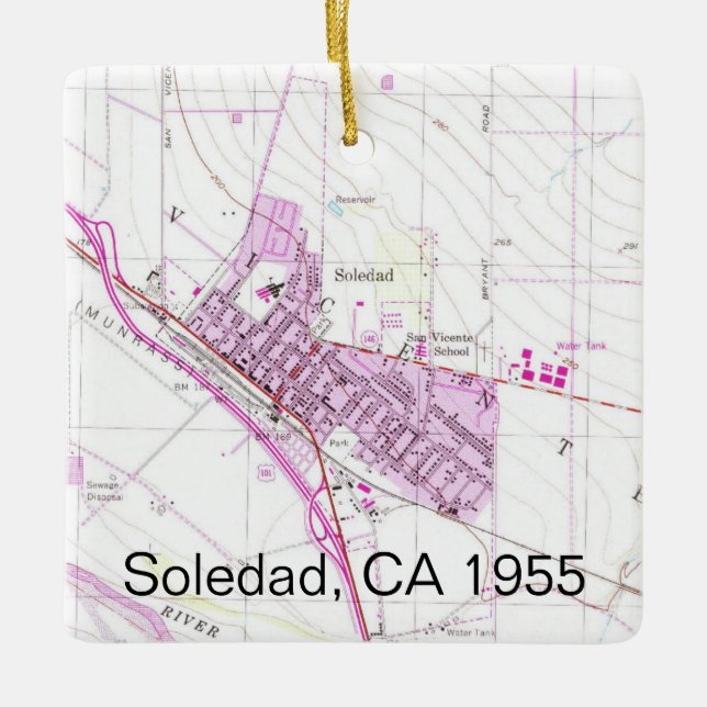 Adorno De Cerámica Mapa de Soledad CA 1955 (Anverso)