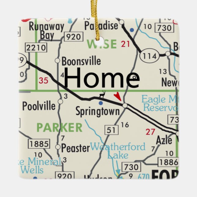 Adorno De Cerámica Mapa de Springtown Texas (Anverso)