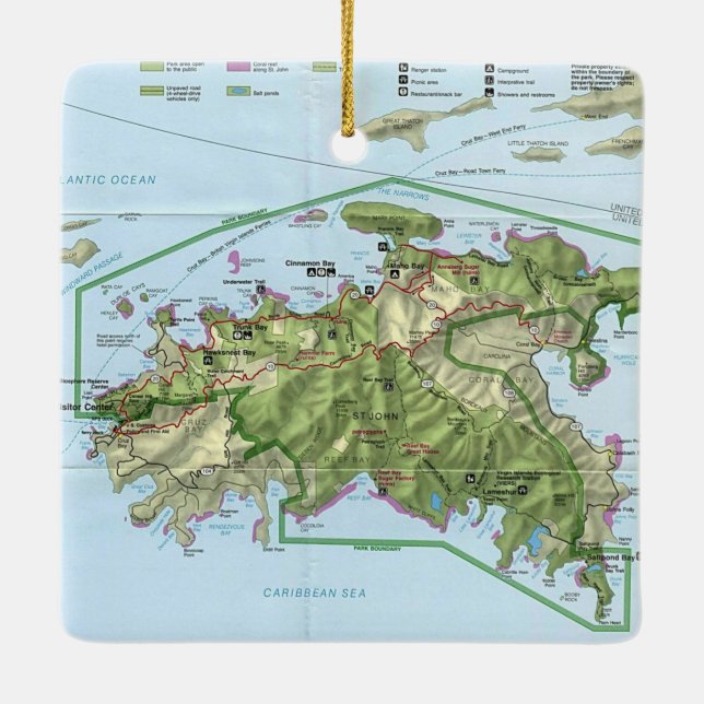 Adorno De Cerámica Mapa de St. John USVI (Reverso)