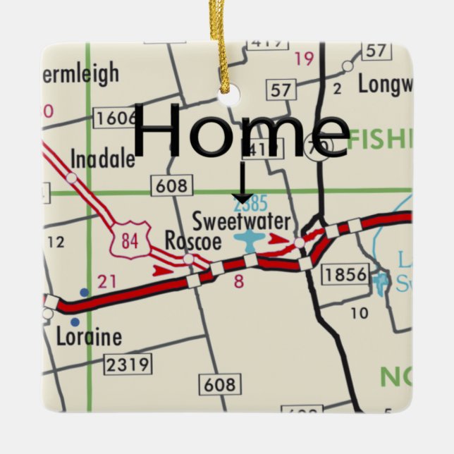 Adorno De Cerámica Mapa de Sweetwater TX (Anverso)