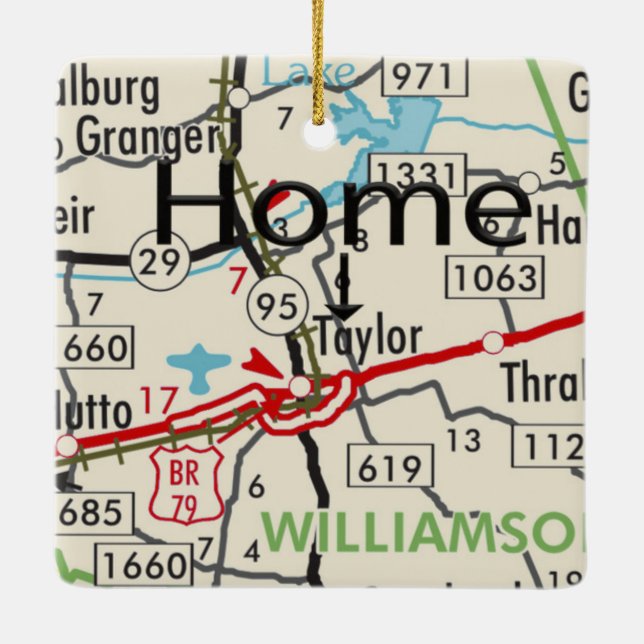 Adorno De Cerámica Mapa de Taylor TX (Reverso)