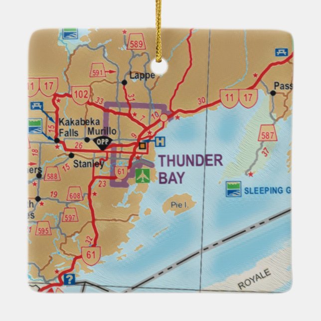 Adorno De Cerámica Mapa de Thunder Bay ON (Reverso)