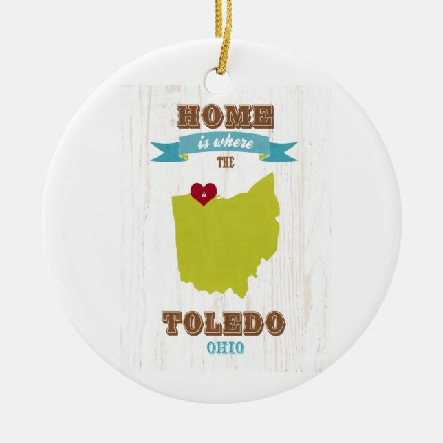 Adorno De Cerámica Mapa de Toledo, Ohio - casero es donde está el (Frente)