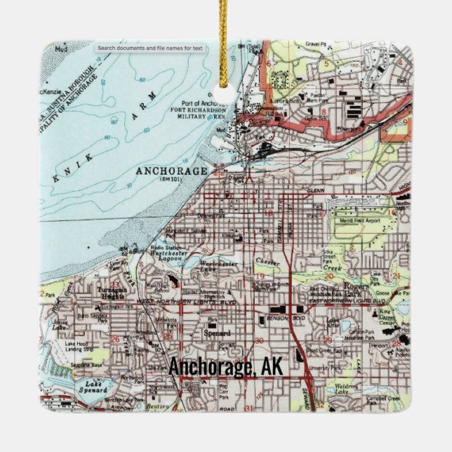 Adorno De Cerámica Mapa de Topo de Anchorage Alaska (Reverso)
