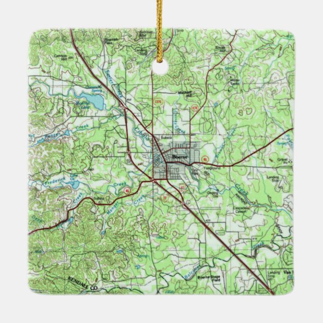 Adorno De Cerámica Mapa de Topo de Boerne TX (Reverso)