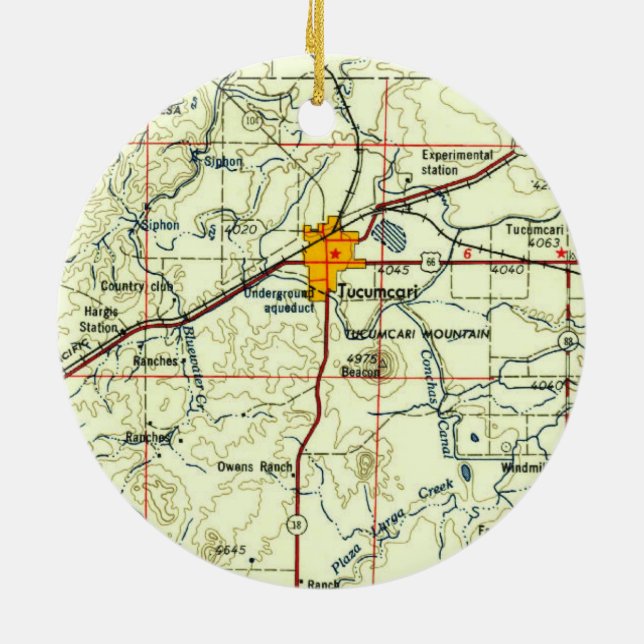 Adorno De Cerámica Mapa de topo de Tucumcari NM (Atrás)