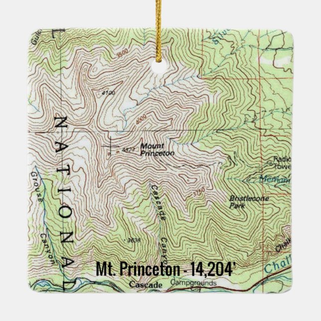 Adorno De Cerámica Mapa de Topo del Fourteener de Princeton (Reverso)