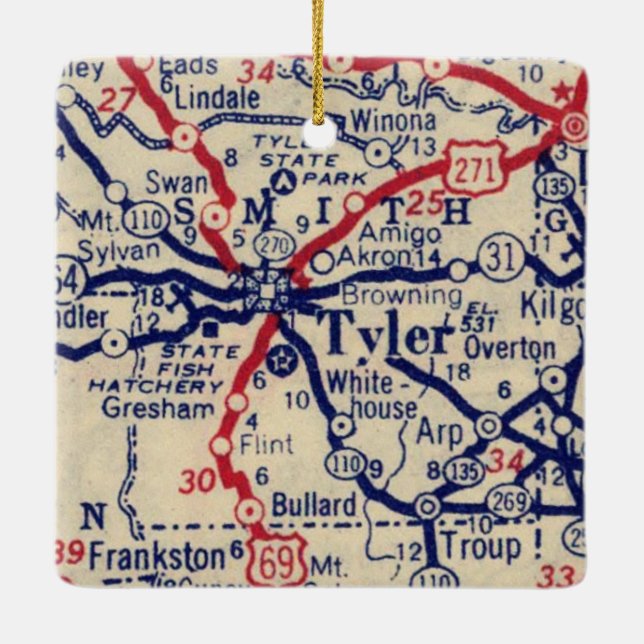 Adorno De Cerámica Mapa de Tyler TX 1941 (Reverso)