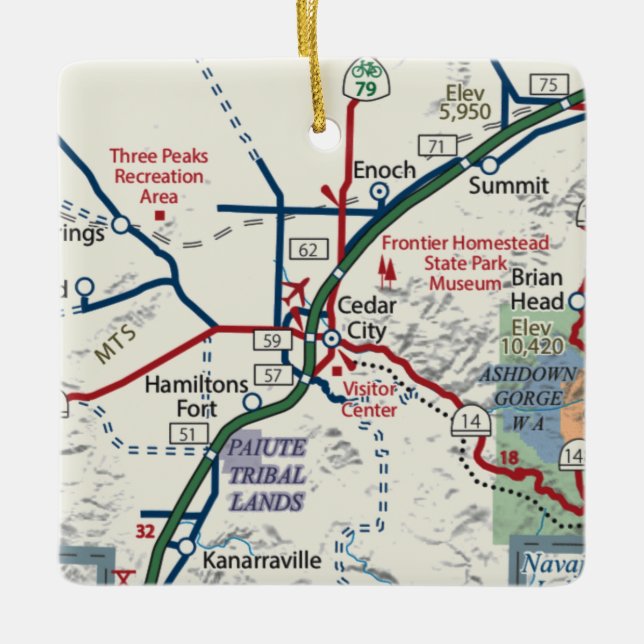 Adorno De Cerámica Mapa de Utah en Ciudad Cedar (Anverso)