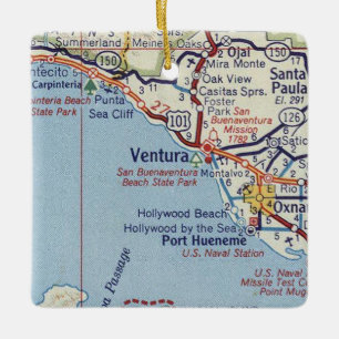 Adorno De Cerámica Mapa de Ventura CA 50's