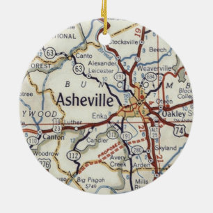 Adorno De Cerámica Mapa de vintage de Asheville NC