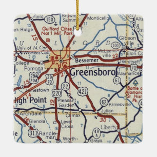 Adorno De Cerámica Mapa de vintage de Greensboro NC