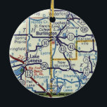 Adorno De Cerámica Mapa de Vintage de la Primera Guerra Mundial de Bu<br><div class="desc">Ornamento navideño Burlington WI hecho con mapa vintage.</div>