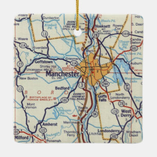 Adorno De Cerámica Mapa de Vintage de Manchester NH