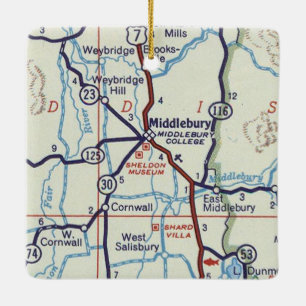 Adorno De Cerámica Mapa de vintage de Middlebury VT