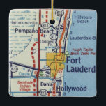Adorno De Cerámica Mapa de Vintage de Playa Pompano<br><div class="desc">Ornamento navideño para Pompano Beach Florida,  Diana y Hollywood FL en mapa vintage.</div>