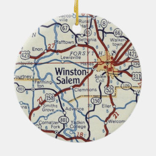 Adorno De Cerámica Mapa de vintage de Winston-Salem NC