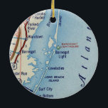 Adorno De Cerámica Mapa de vintage del faro de Barnegat<br><div class="desc">El faro de Barnegat adorno navideño con hoja de ruta vintage de 1955.</div>