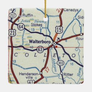 Adorno De Cerámica Mapa de Waltersboro Carolina del Sur