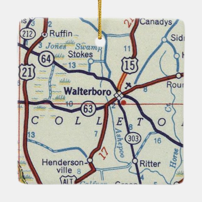 Adorno De Cerámica Mapa de Waltersboro Carolina del Sur (Reverso)