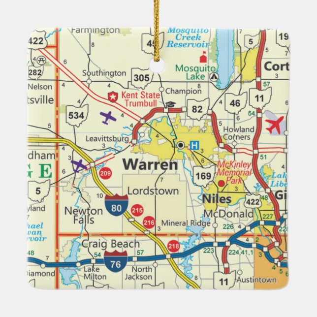 Adorno De Cerámica Mapa de Warren Ohio (Reverso)